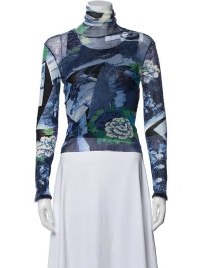 Pre-owned Kenzo Printed Turtleneck Top In Blue