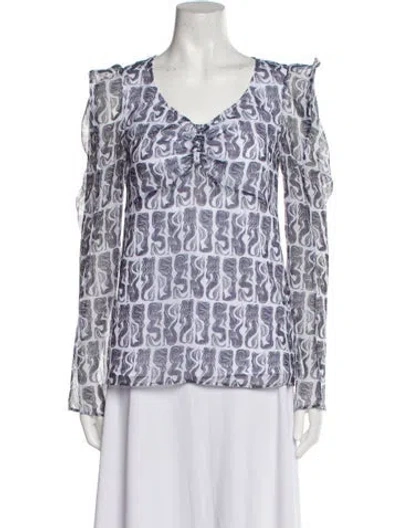 Pre-owned Kenzo Printed V-neck Blouse In White