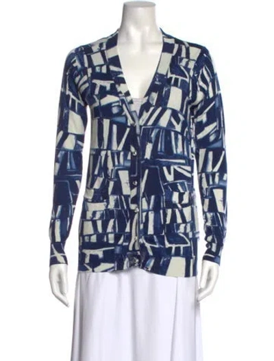 Pre-owned Kenzo Printed V-neck Button-up Top In Blue