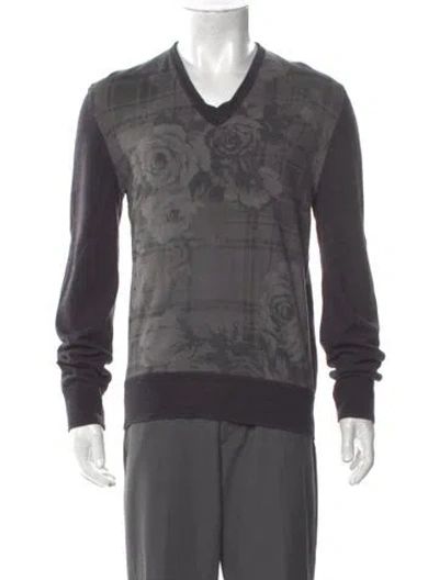 Pre-owned Kenzo Printed V-neck Pullover In Gray