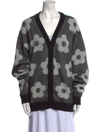 Pre-owned Kenzo Printed V-neck Sweater In Black