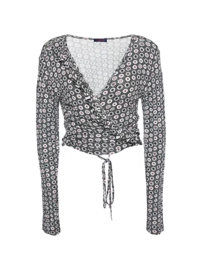 Pre-owned Kenzo Printed Wrap Long-sleeve Top In Black