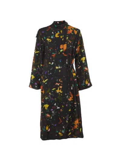 Pre-owned Kenzo Printed Wrap Midi Dress In Black