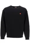 Kenzo Black Knit Jumper With Boke Flower Logo Patch On The Chest In Wool Man