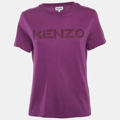 Pre-owned Kenzo Purple Logo Print Jersey T-shirt L