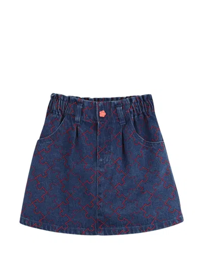 Kenzo Kids' Puzzle-print Denim Mini Skirt In Blue