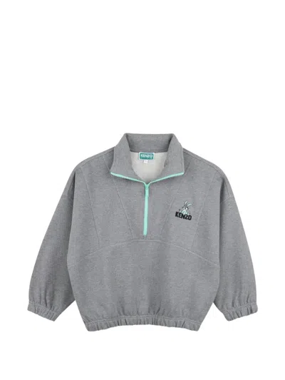 Kenzo Kids' Quarter-zip Logo-print Sweater In Gray