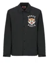 Kenzo Black Overshirt With Tiger Embroidery In Tech Fabric Man In Black
