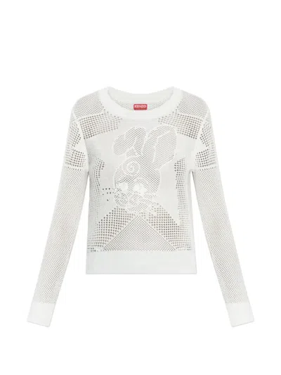 Kenzo Rabbit Motif Decorative Knit Top In White