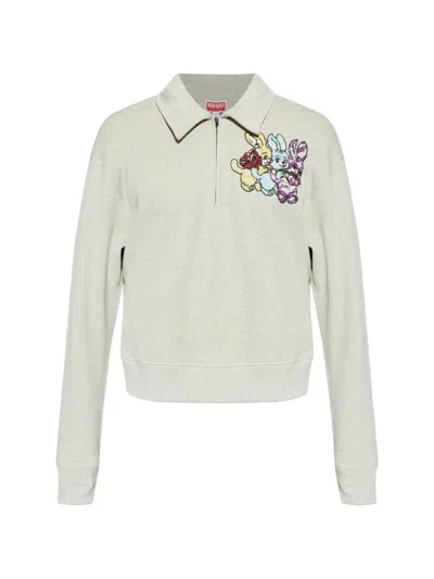 Kenzo Rabbit-motif Zip Sweater In Gray