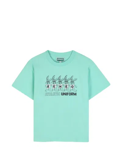 Kenzo Kids' Rabbit-print Short-sleeve T-shirt In Blue