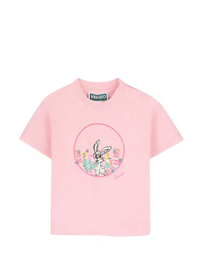 Kenzo Babies' Rabbit-print Shoulder-button T-shirt In Pink