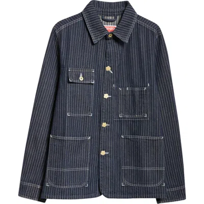 Kenzo Railroad Stripe Relaxed Workwear Jacket In Rinse Blue Denim