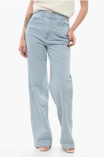 Kenzo Rainbow Patterned Seigaiha Ayame Straight Fit Denims 23cm In Blue
