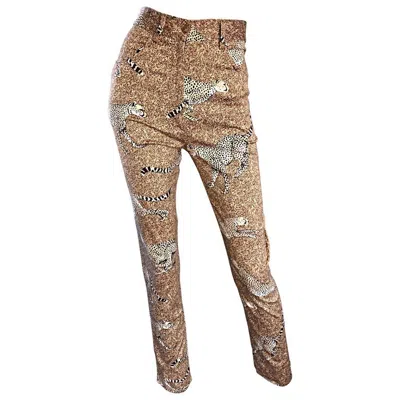 Pre-owned Kenzo Rare 1990s  Jungle Cheetah Leopard Print High Waisted Slim Fit Pants Sz 38 In Brown