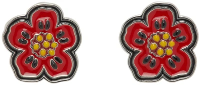 Kenzo Red & Silver  Paris  Crest Earrings In Medium Red