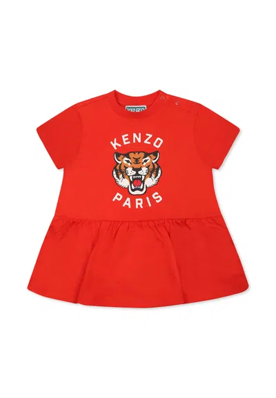 Kenzo Red Dress For Baby Girl Wih Lucky Tiger