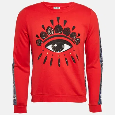 Pre-owned Kenzo Red Eye Embroidered Cotton Long Sleeve Sweatshirt L