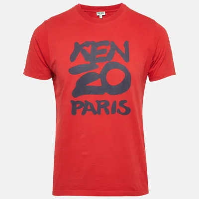 Pre-owned Kenzo Red Graphic Knit Crewneck T-shirt S