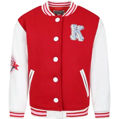 Kenzo Kids' Red Jacket For Girl With Logo And Tiger