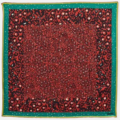 Pre-owned Kenzo Red Leopard Print Silk Scarf