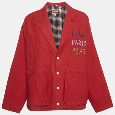 Pre-owned Kenzo Red Logo Embroidered Cotton Oversized Workwear Jacket S