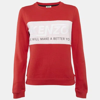 Pre-owned Kenzo Red Logo Embroidery Crewneck Sweatshirt S
