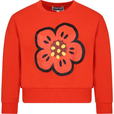 Kenzo Kids' Red Sweatshirt For Girl With Flower In Rosso