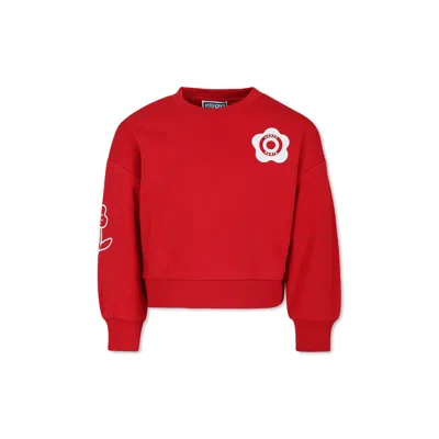Kenzo Kids' Red Sweatshirt For Girl With Logo And Flower