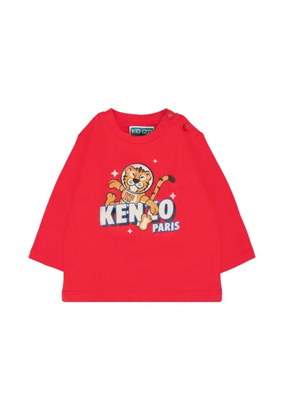 Kenzo Babies' Red T-shirt For Bbay Boy With Tigre