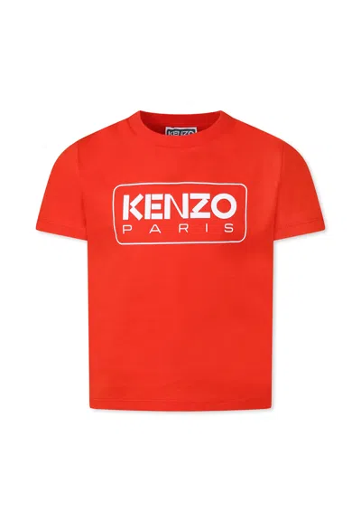 Kenzo Red T-shirt For Kids With Logo