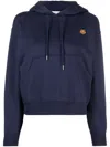 Kenzo Relaxed-fit Blue Hoodie With Embroidered Logo In Blue