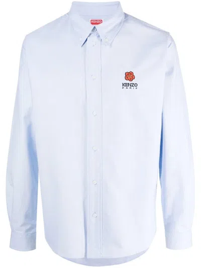 KENZO RELAXED FIT OXFORD SHIRT WITH ICONIC BOKÈ FLOWER EMBROIDERY