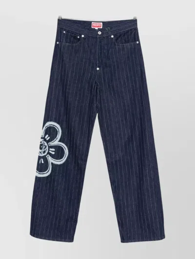 Kenzo Relaxed Fit Pinstripe Floral Trousers In Blue