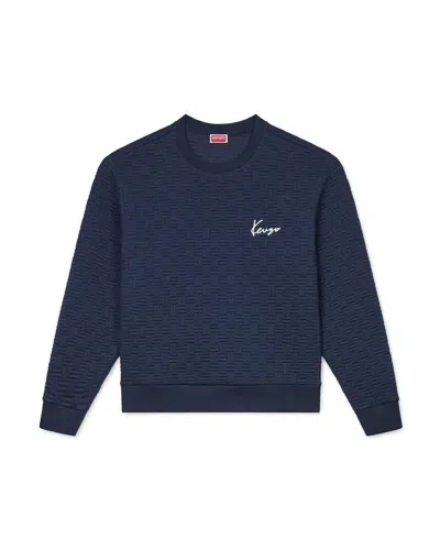 Kenzo Relief Jacquard Molleton Sweatshirt In Blue