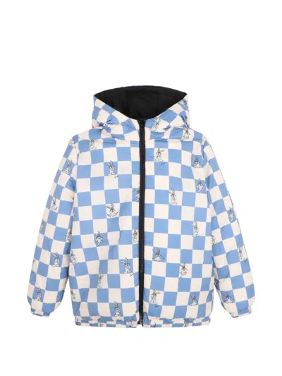 Kenzo Kids' Reversible Checkered-print Padded Jacket In Blue