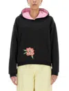 Kenzo Black Floral Embroidery Hoodie Double Face In Black