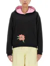 Kenzo Black Floral Embroidery Hoodie Double Face In Black