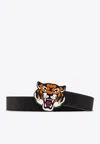Kenzo Reversible Leather Belt Tiger Buckle In Black