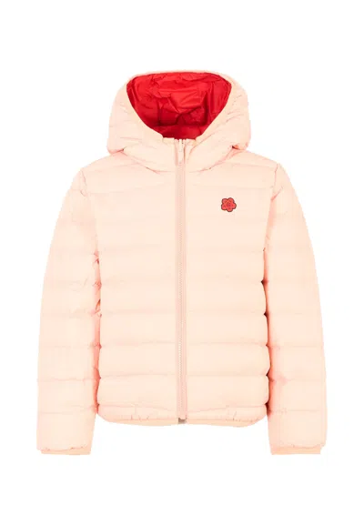 Kenzo Kids' Reversible Pink Down Jacket For Girl With Poppy In Purple