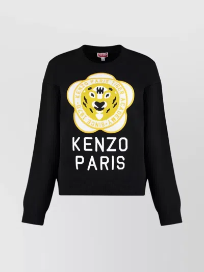 Kenzo Wool-blend Crew-neck Sweater In Black
