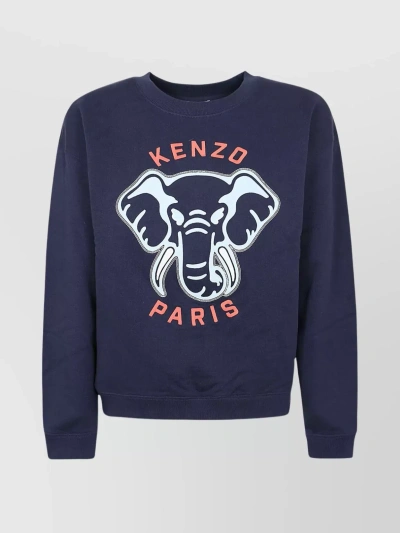 Kenzo Ribbed Crewneck Sweatshirt With Long Sleeves In Purple