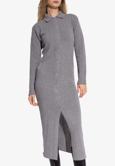 Kenzo Ribbed Knit Wool-blend Long Cardigan In Gray