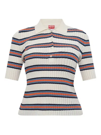 Kenzo Ribbed Striped Polo Top In Multi