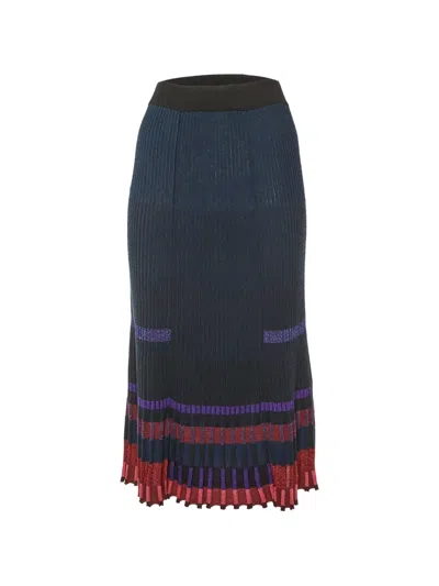 Pre-owned Kenzo Ribbred Midi Skirt In Blue
