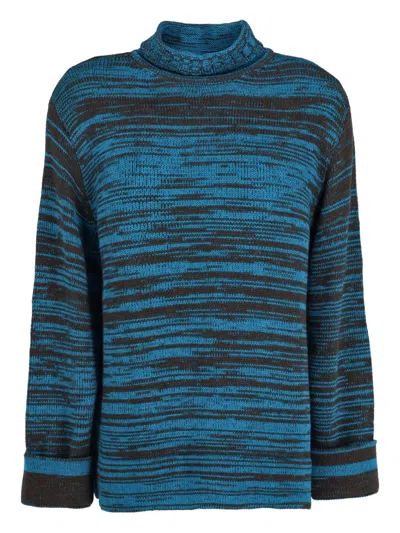 Pre-owned Kenzo Roll-neck Striped Sweater In Blue