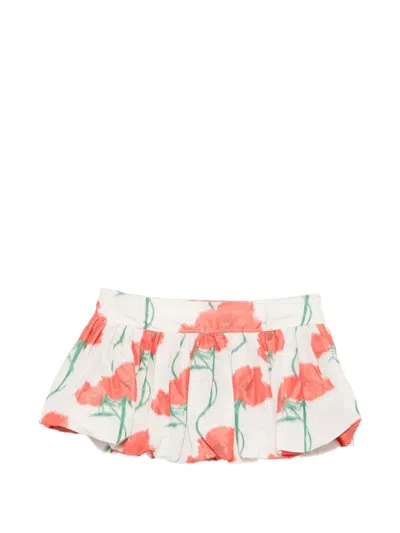 Kenzo Archive Rose Bubble Hem Floral Pleated Skirt In Neutral