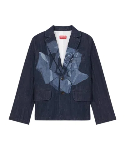 Kenzo Rose Denim Blazer In Black