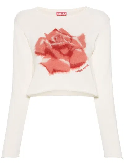 Kenzo Rose Intarsia-knit Cropped Jumper In Multi