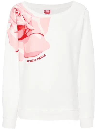 Kenzo Rose-print Cotton Sweatshirt In White